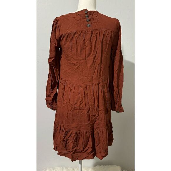 Lascana NWT Tiered rust Brown long sleeve swing Dress 4 - Picture 5 of 6